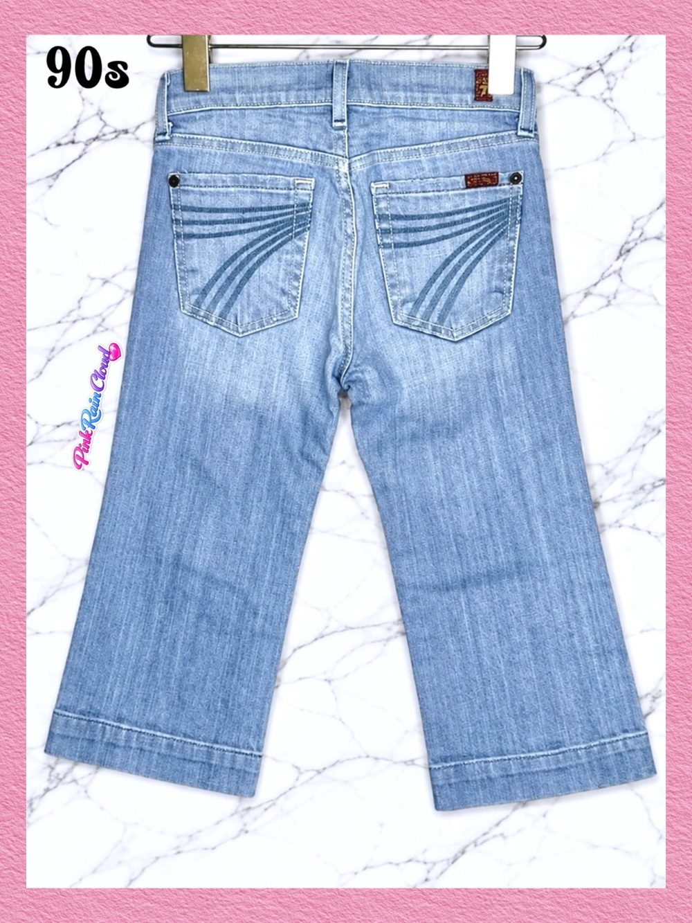 7 For All Mankind Girls Dojo 90s Light Wash Denim Bermuda Capris Size 10